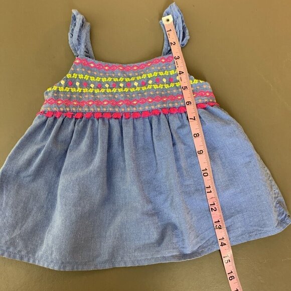 Cat & Jack Sleeveless Embroidered Chambray Tank Top Tassel Blue Pink Girls 4T - Picture 8 of 10